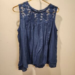 Style & Co. Blue Sleeveless Embroidered Lace Top Fits L